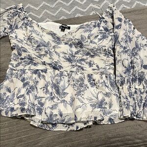 Express Blue and White Floral Blouse